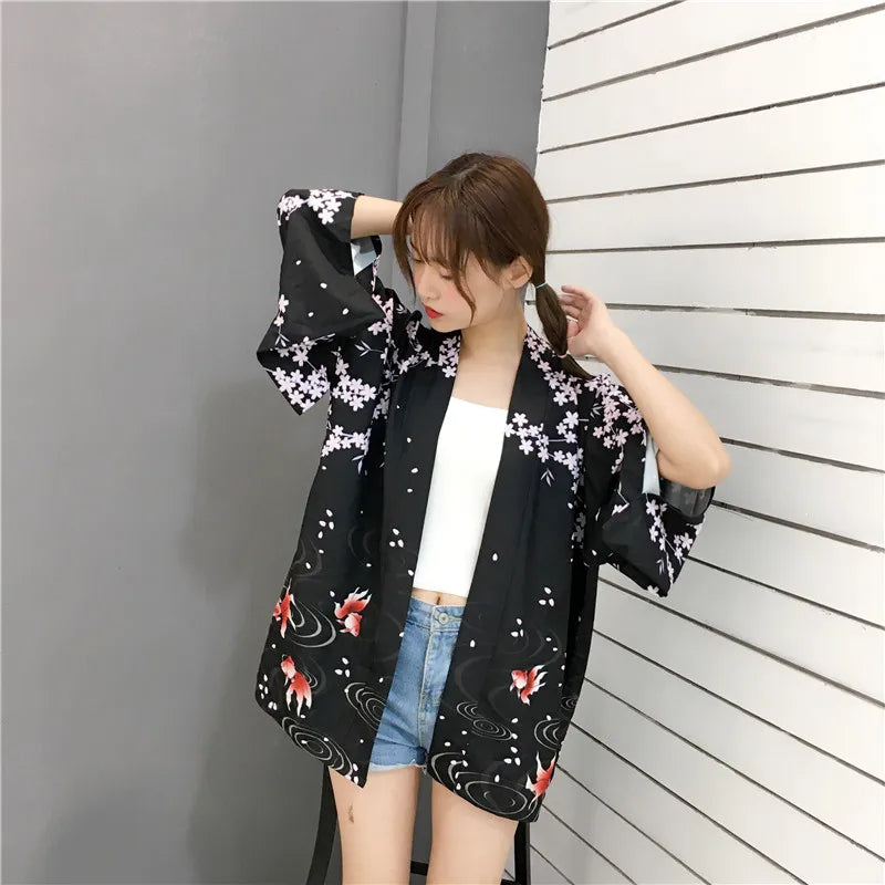 Damen-Kimonojacke mit Blumenmuster
