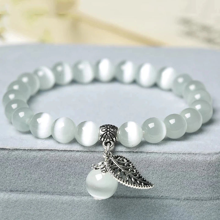 Bracelet Japonais Perles d’œil de Chat Blanc