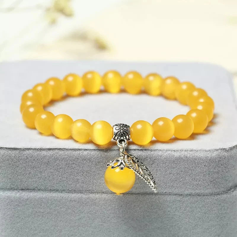 Bracelet Japonais Perles d’œil de Chat Jaune
