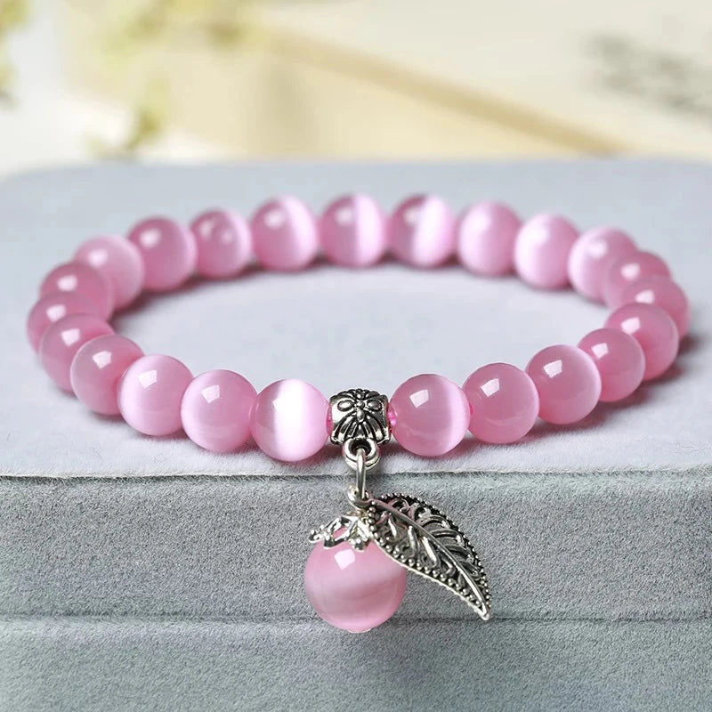 Bracelet Japonais Perles d’œil de Chat Rose