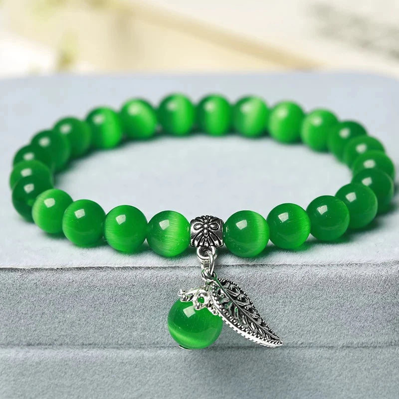 Bracelet Japonais Perles d’œil de Chat Vert
