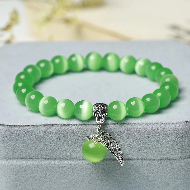 Bracelet Japonais Perles d’œil de Chat Vert Clair