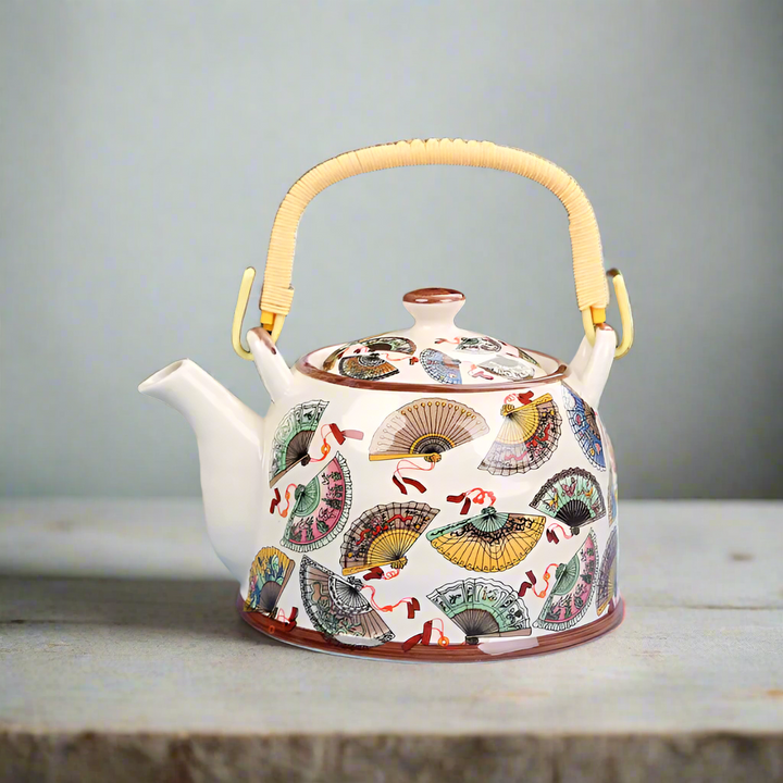 Théière japonaise porcelaine Motif éventail