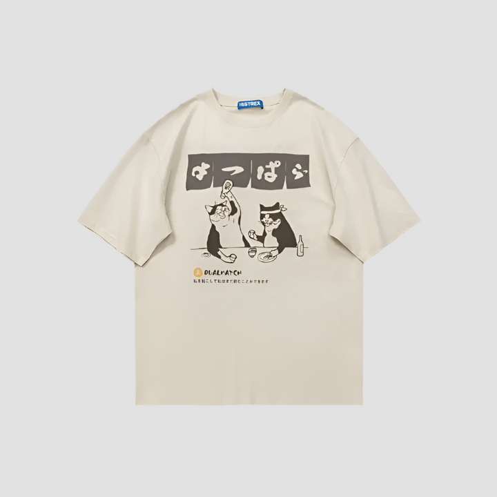 T-shirt Japonais Chat Humoristique Beige