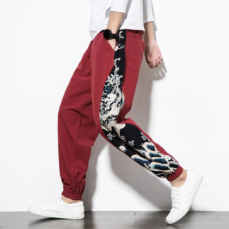 Pantalon Japonais Dragon Rouge Foncé