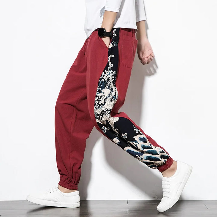 Pantalon Japonais Dragon Rouge Foncé