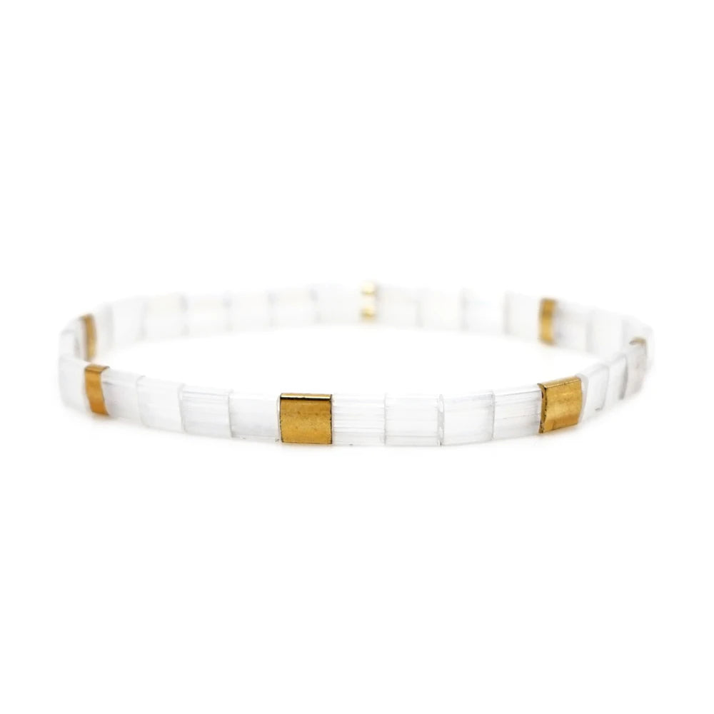 Bracelets Miyuki Perles Tila Or Blanc
