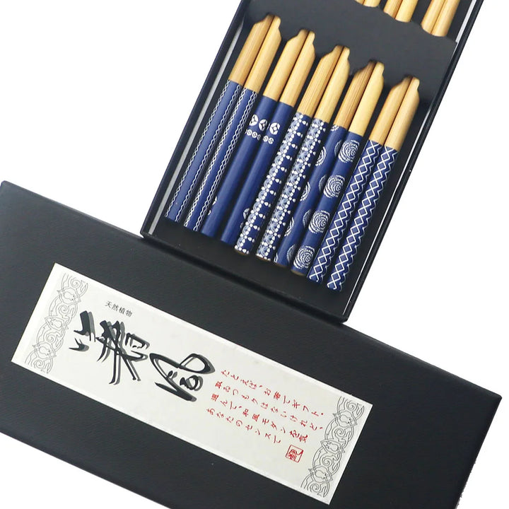 Coffret de Baguettes Japonaises à Motifs Bleu