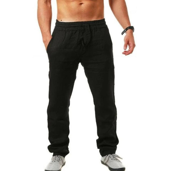Pantalon Japonais à Taille Elastique en Lin Noir