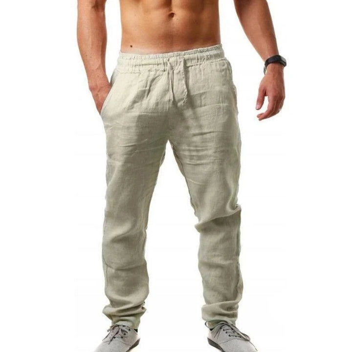 Pantalon Japonais à Taille Elastique en Lin Beige