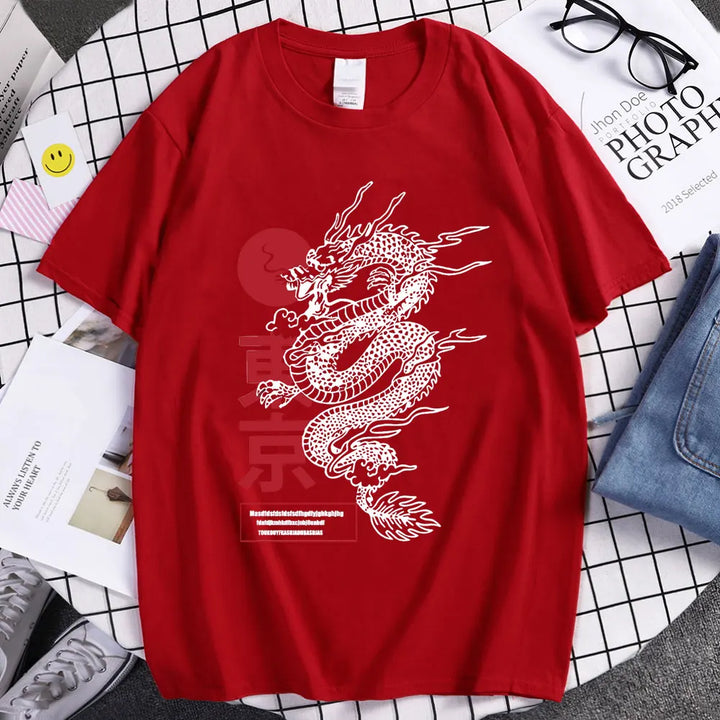T-Shirt Japonais Dragon Tendance Rouge