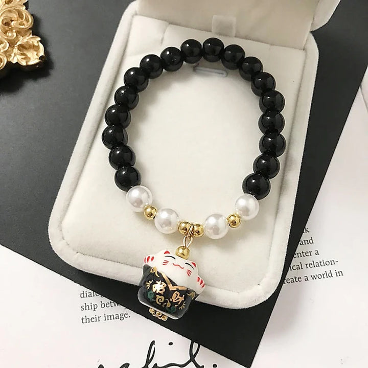 Bracelet Japonais Perles de Pierre noir