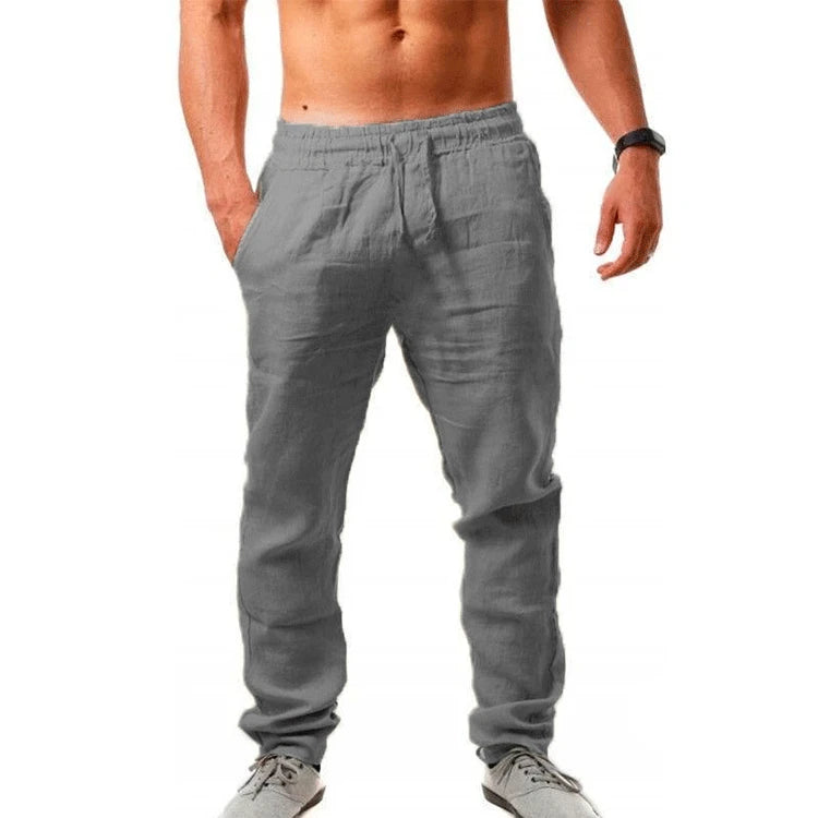 Pantalon Japonais à Taille Elastique en Lin Gris