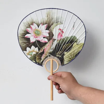Éventail japonais rond fleurs rose