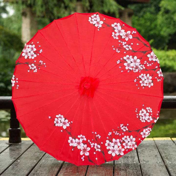 Ombrelle Japonaise Rouge à fleur rose