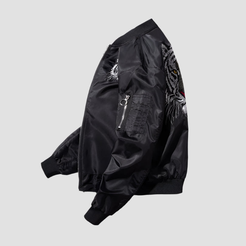Sukajan Noir Homme Motif Tigre