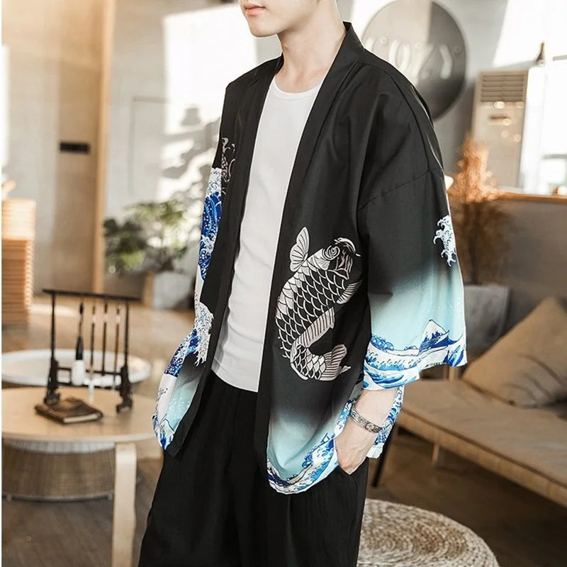Veste Kimono Homme Carpe Koi Élégant