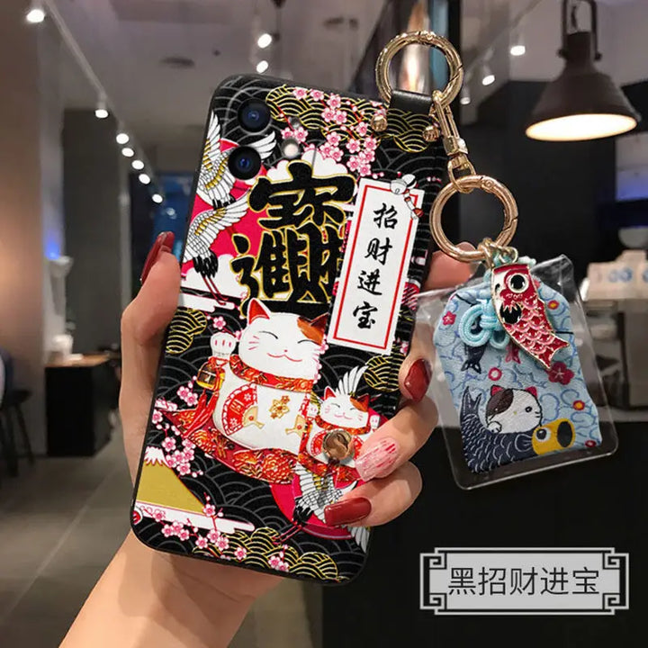 Coque de téléphone japonaise chat porte-bonheur