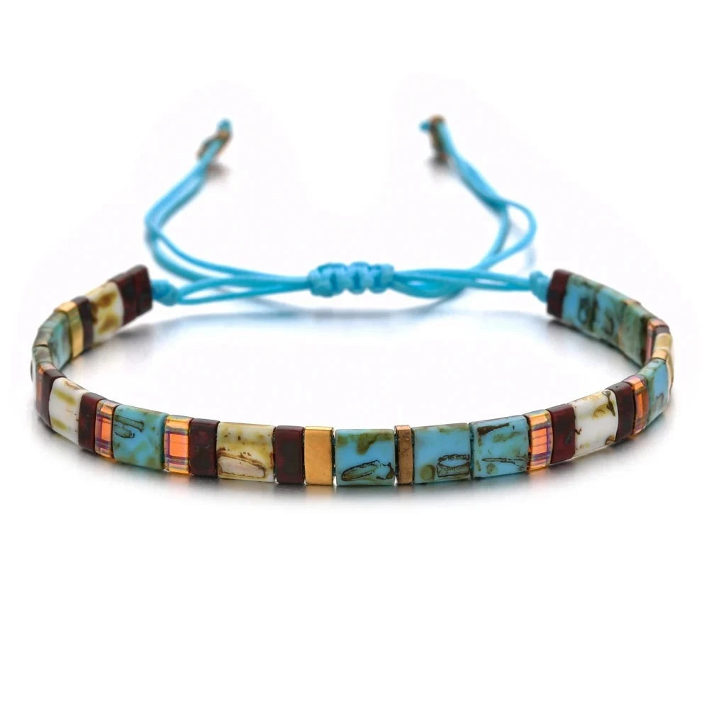 Bracelet perles miyuki plates bleu