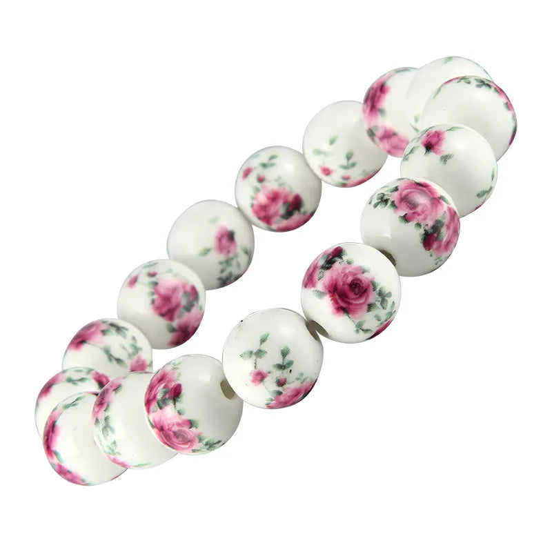 Japanese Ceramic Flower Bead Bracelet