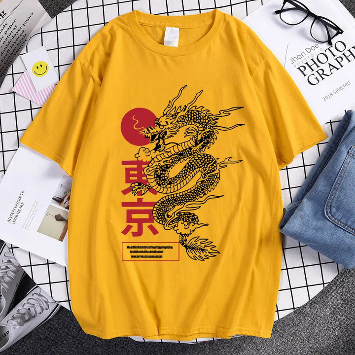 T-Shirt Japonais Dragon Tendance Jaune