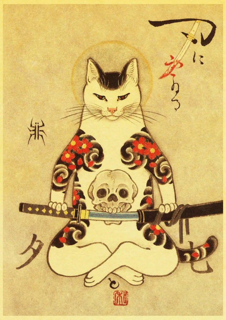 Affiche Japonaise Murale Motif Chat