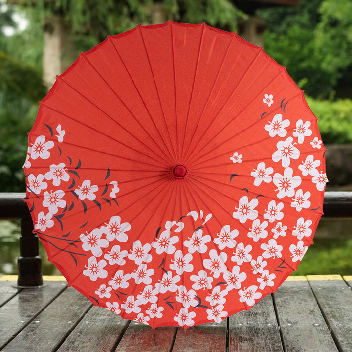 Ombrelle Japonaise Rouge à fleur blanche