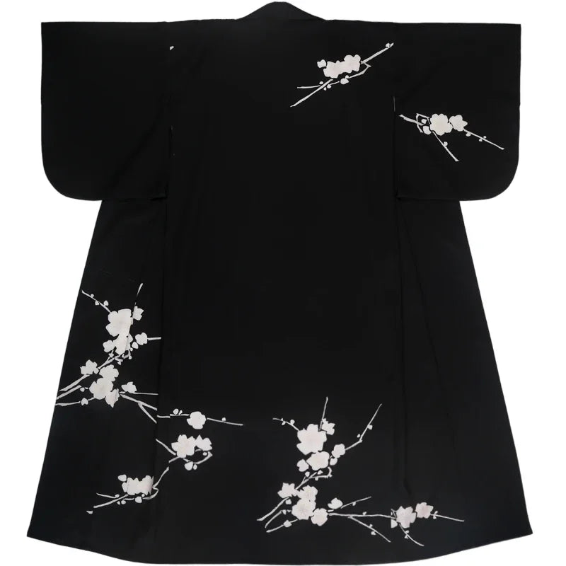 Kimono Traditionnel Japonais Noir à Fleurs léger