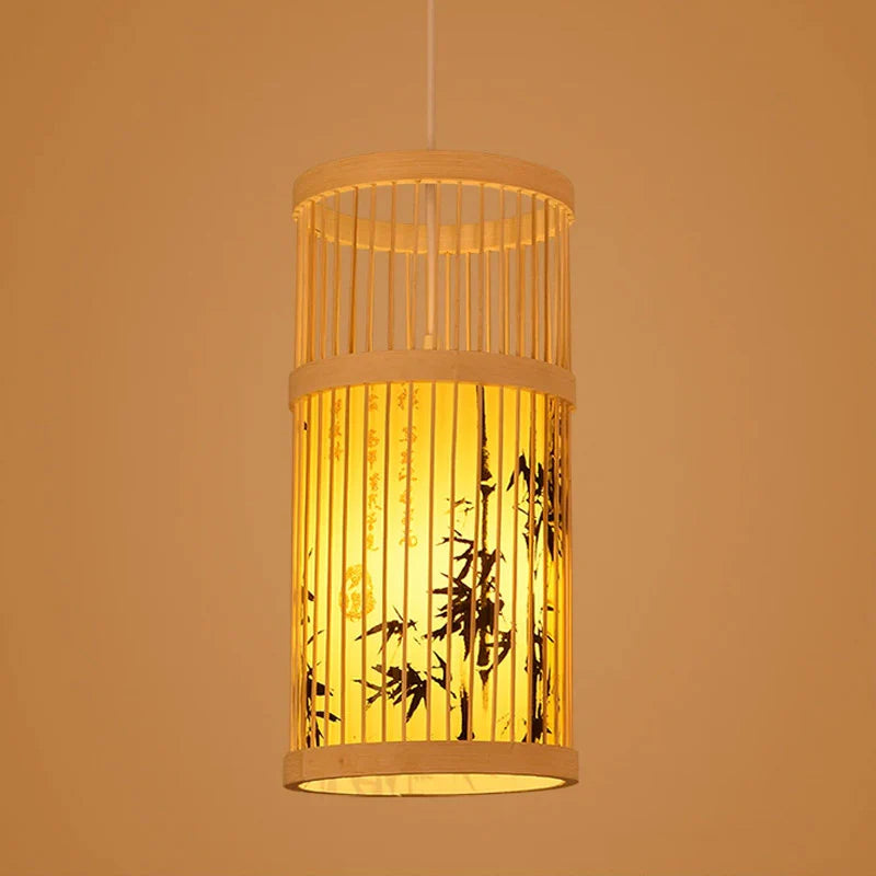 Lampe Suspendue Bambou à Motifs Noirs