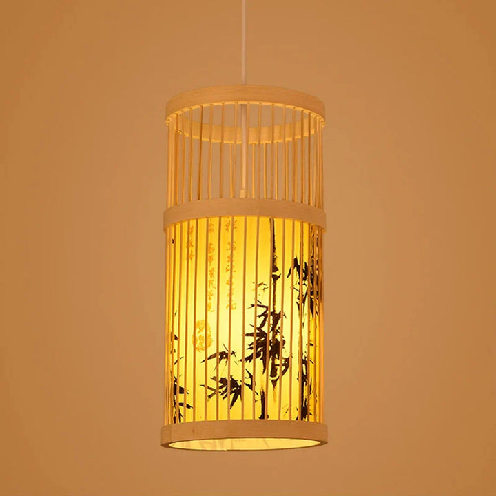 Lampe Suspendue Bambou à Motifs Noirs