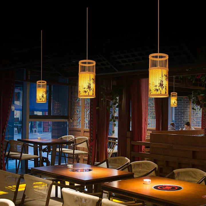 Lampe Suspendue Bambou à Motifs Noirs stylé