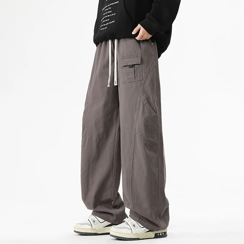 Pantalon Cargo Japonais Homme Large en Coton noir