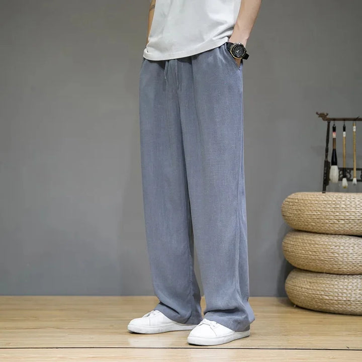 Pantalon Jambe Droite Japonais en Coton et Lin