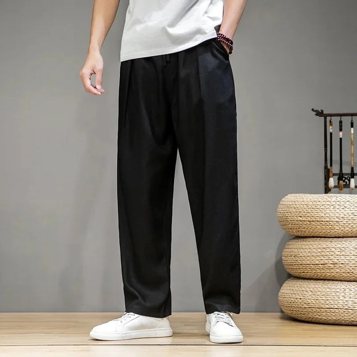 Pantalon Jambe Droite Japonais en Coton et Lin de qualité