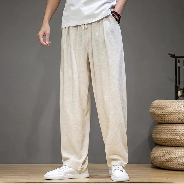 Pantalon Jambe Droite Japonais en Coton et Linn stylé