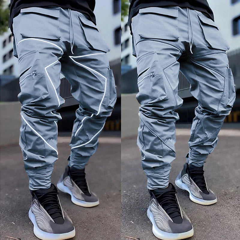 Pantalon Japonais Cargo Hip Hop Réfléchissant bleu