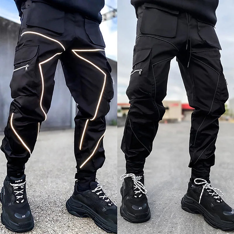 Pantalon Japonais Cargo Hip Hop Réfléchissant noir