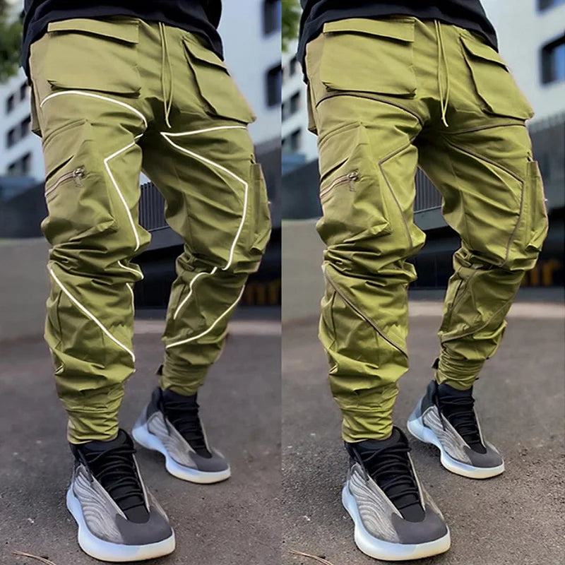 Pantalon Japonais Cargo Hip Hop Réfléchissant vert