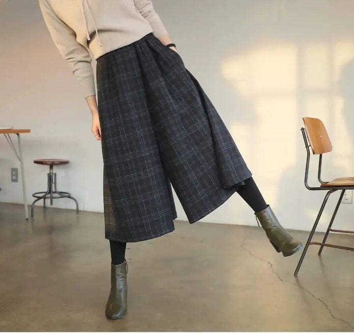 Pantalon Japonais Femme Large à Carreaux