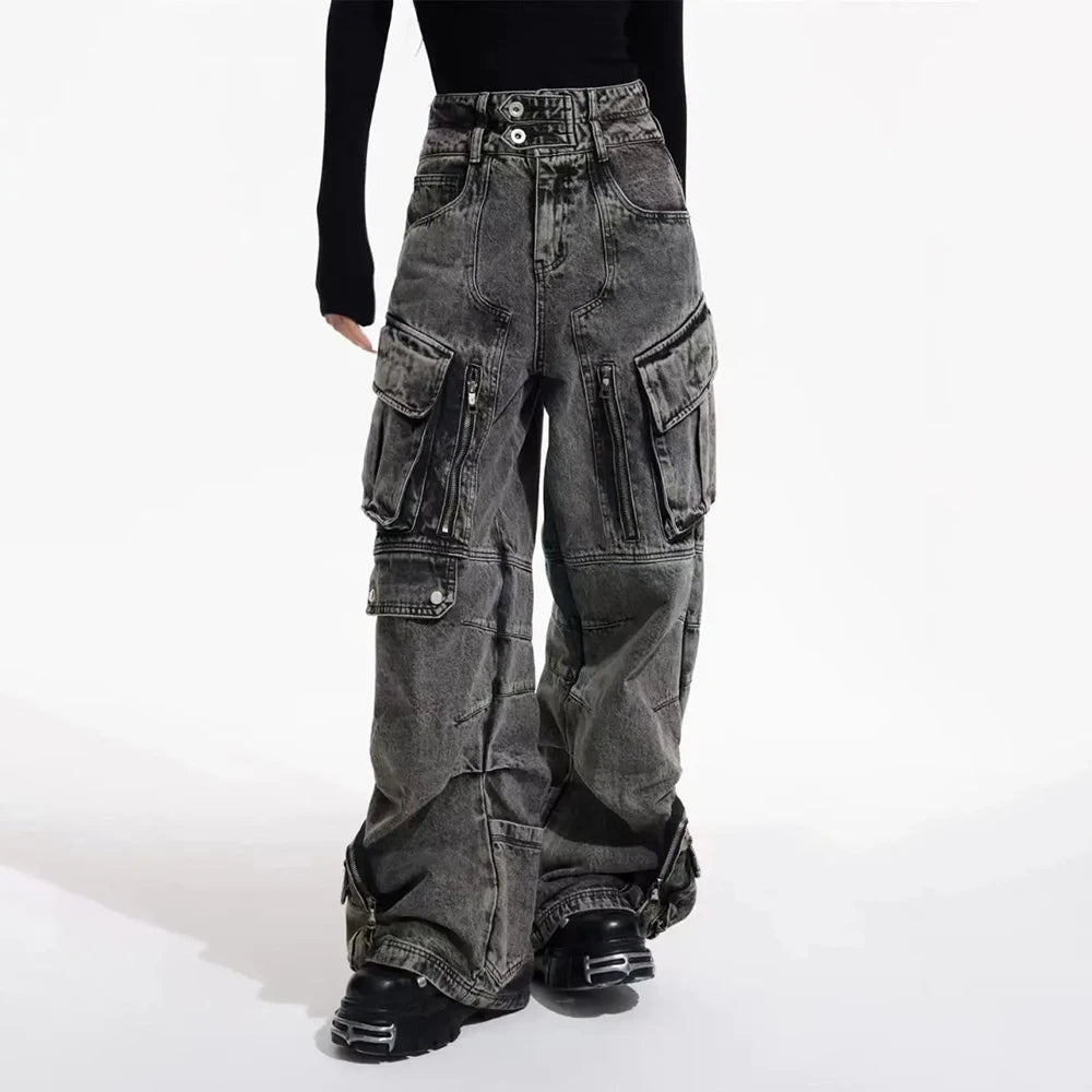 Pantalon Jean Cargo Japonais Femme à Poches