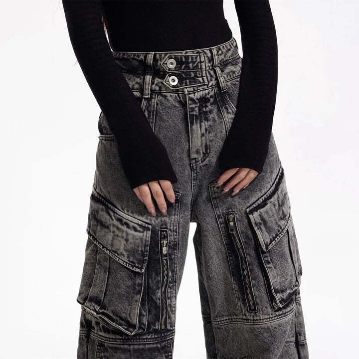 Pantalon Jean Cargo Japonais Femme à Poches stylé