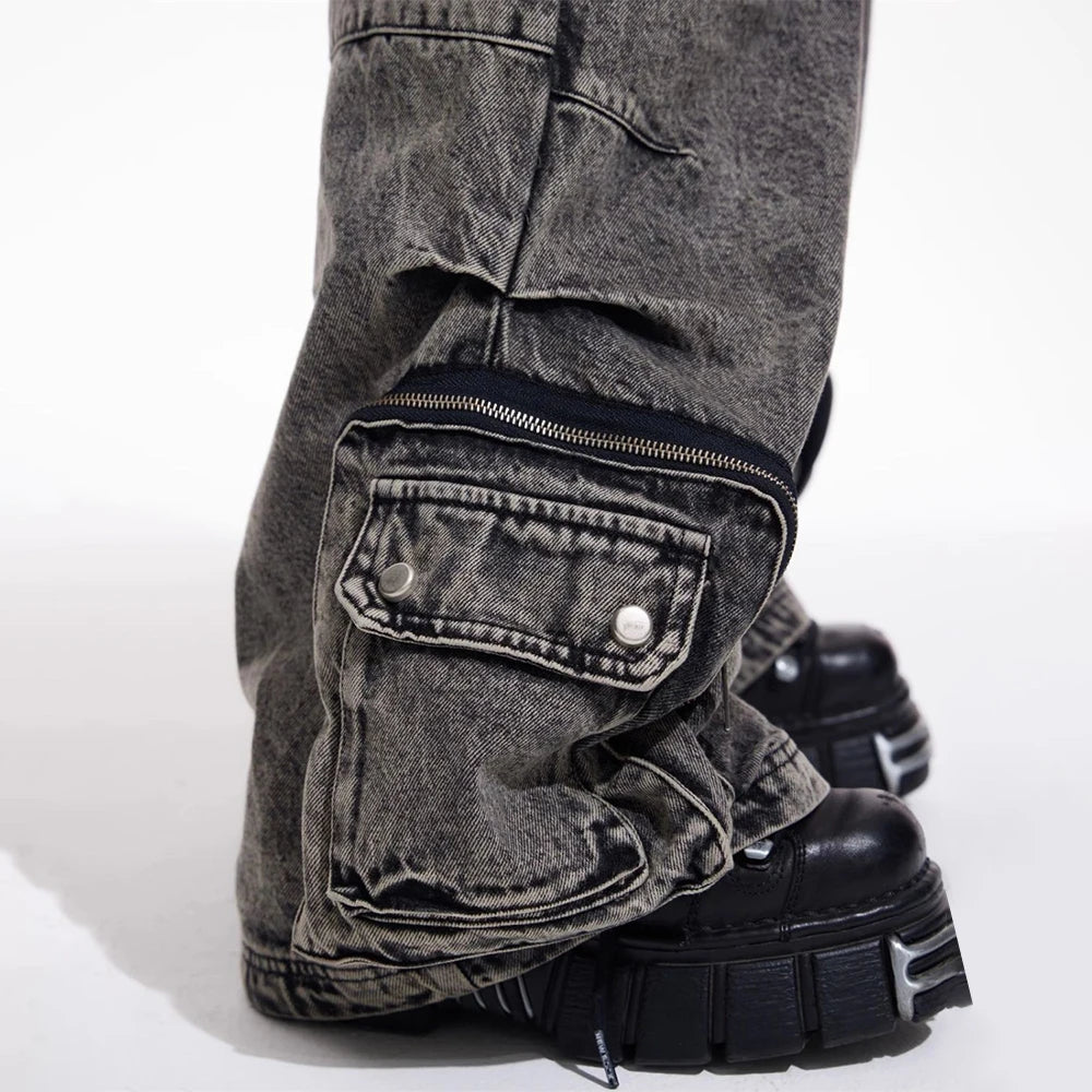 Pantalon Jean Cargo Japonais Femme à Poches tendance