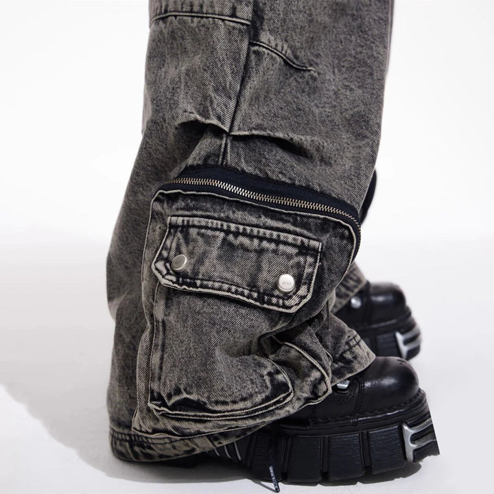 Pantalon Jean Cargo Japonais Femme à Poches tendance