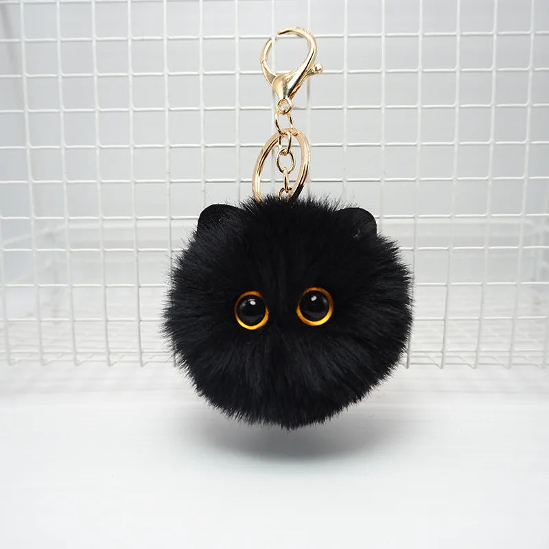 Porte-clé Chat en Peluche Kawaii noir