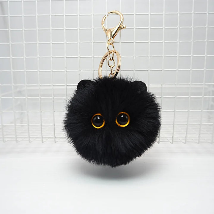 Porte-clé Chat en Peluche Kawaii noir