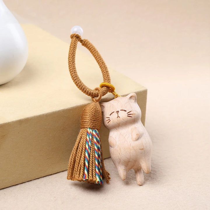 Porte-clés Chat Mignon en Bois