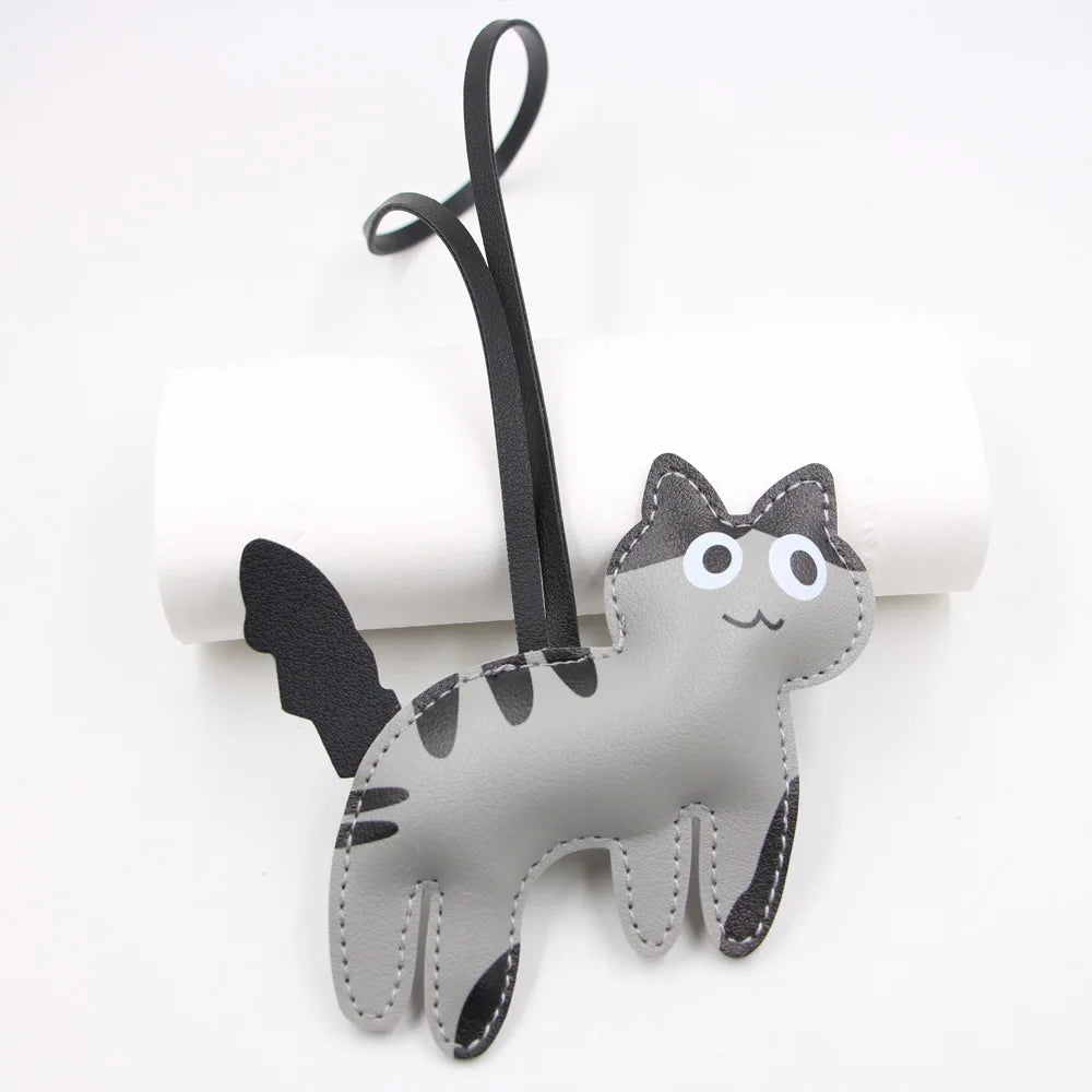 Porte-clés Chat en Cuir gris