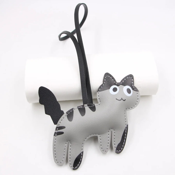 Porte-clés Chat en Cuir gris