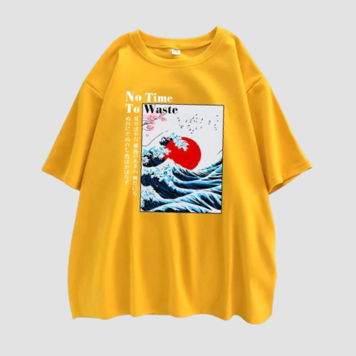 T-shirt Style Japonais Femme Jaune
