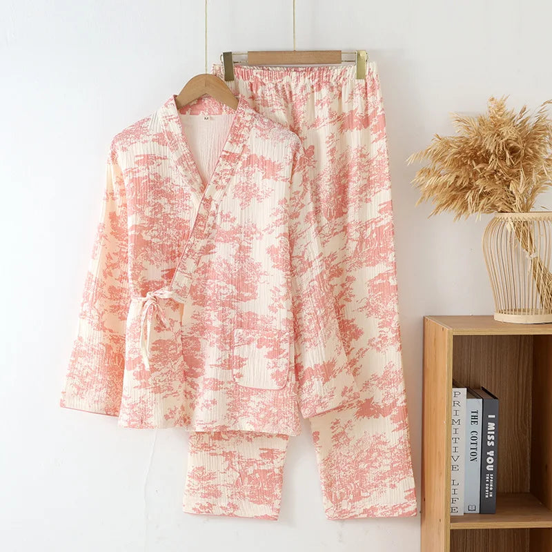Pyjama Kimono en Coton Imprimé rose